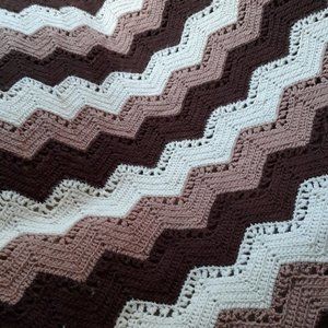 Warm Brown & Beige Zig Zag Pattern Crochet Afghan Blanket